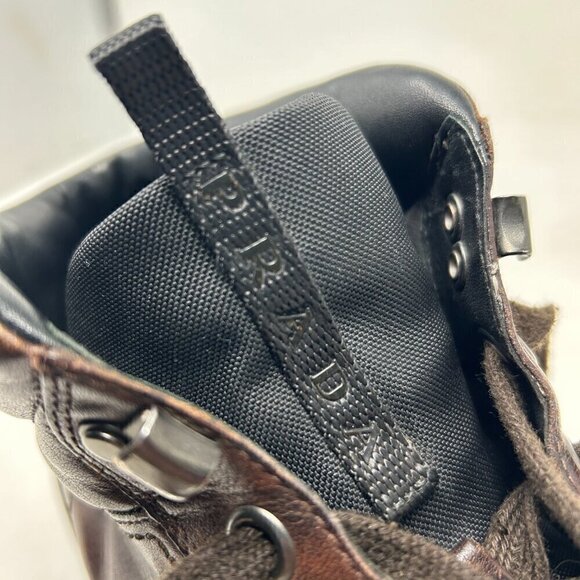 Prada Brown Sneakers with Distressed Leather and Rugged Sole - Picture 7 of 13